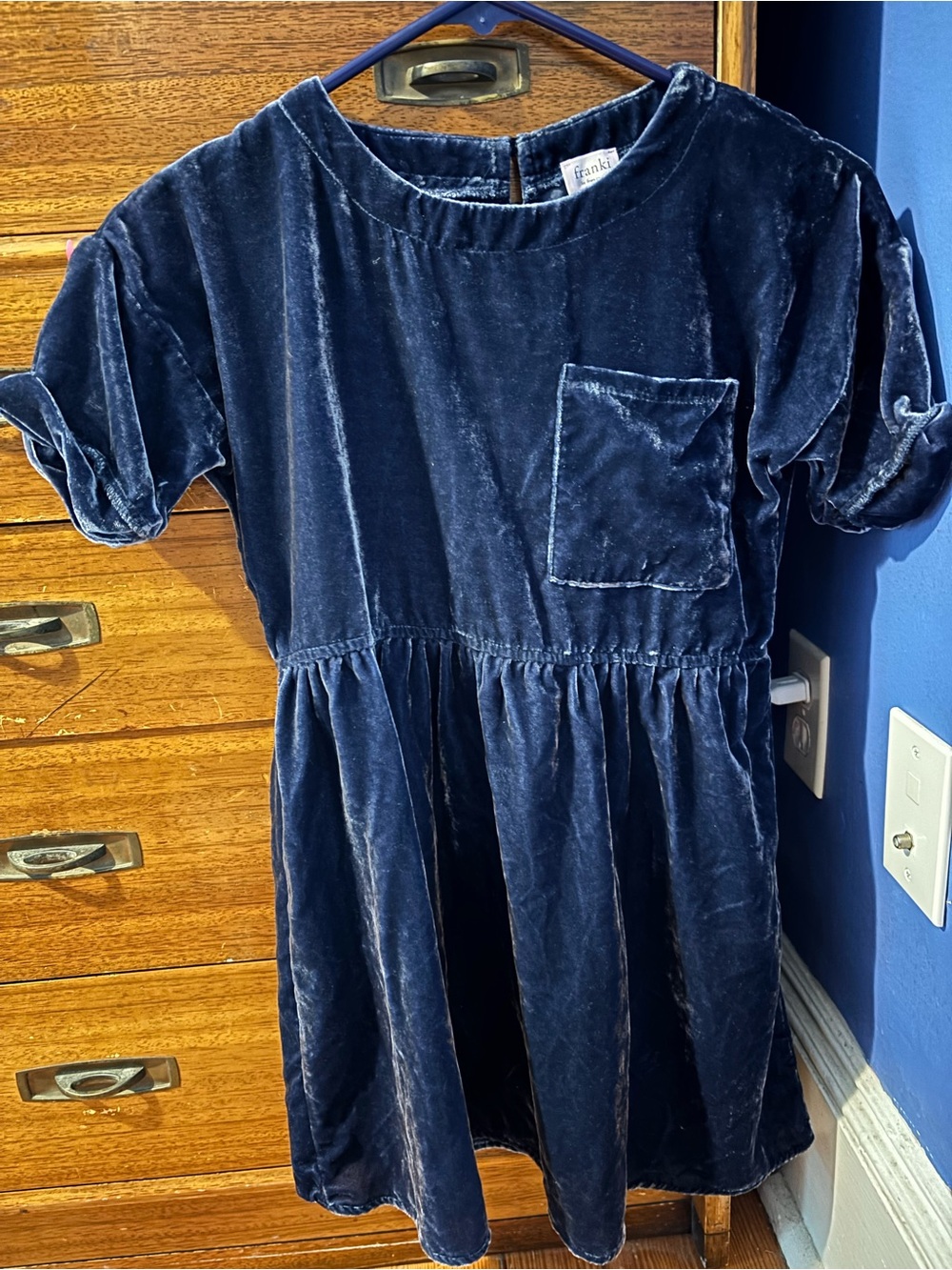 Francesca's Collections Navy Velvet Pocket Dress